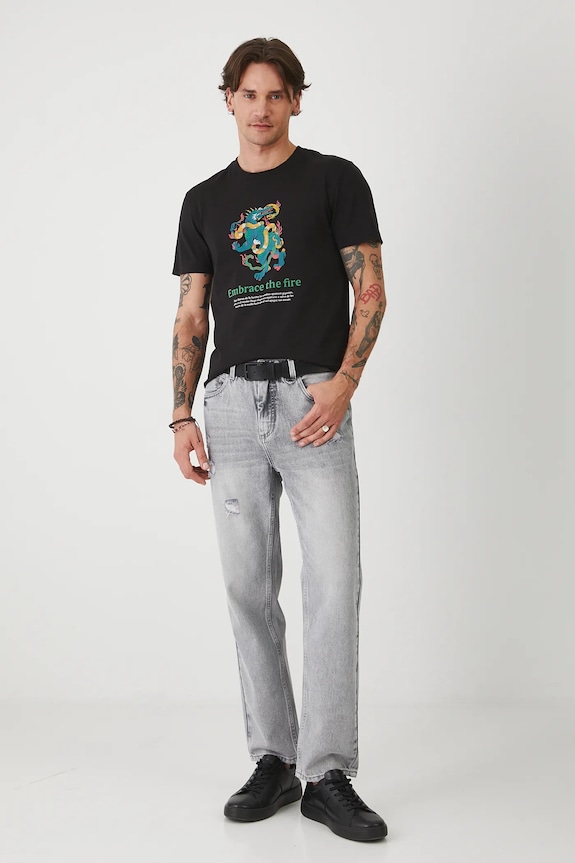 T-shirt bawełniany męski z elastanem z nadrukiem kolor czarny RS25-TSMA16 czarny RS25