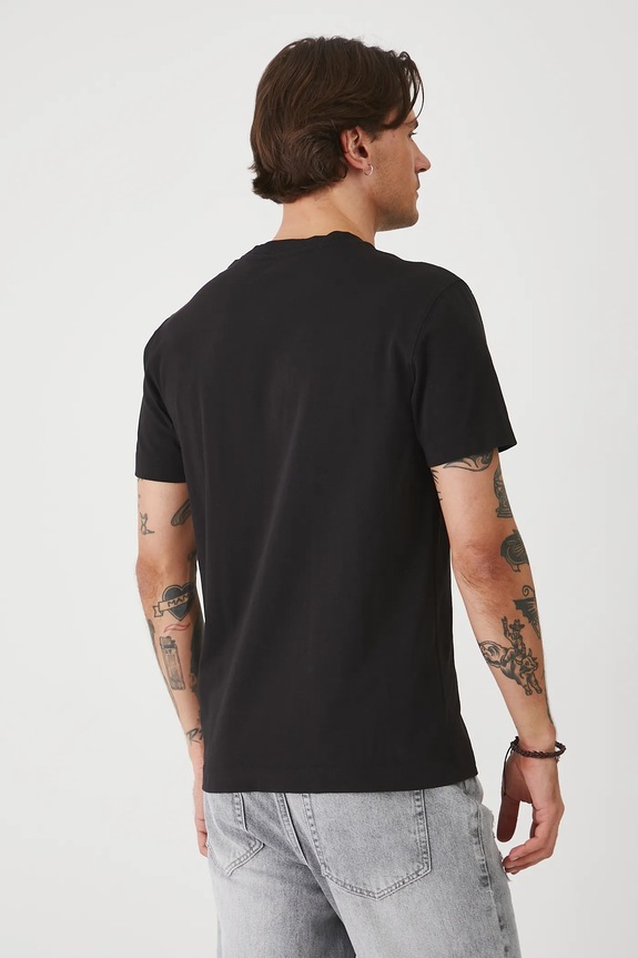 Odzież T-shirt bawełniany męski z elastanem z nadrukiem kolor czarny RS25-TSMA16 czarny