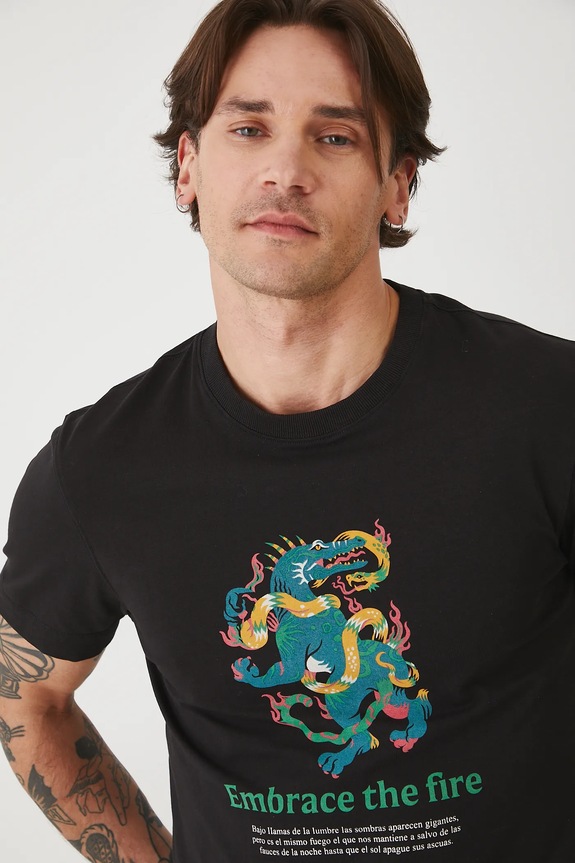 T-shirt bawełniany męski z elastanem z nadrukiem kolor czarny czarny RS25-TSMA16