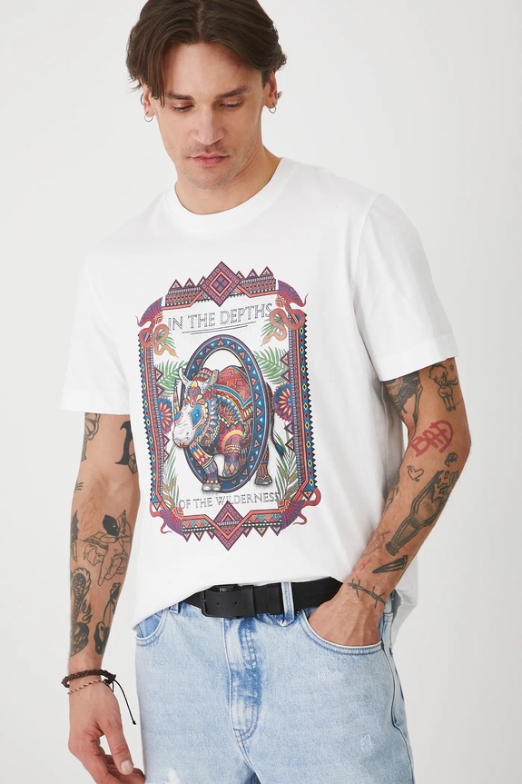 T-shirt bawełniany męski z nadrukiem kolor biały RS25-TSMA18 biały RS25