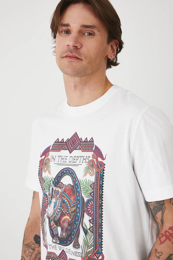 T-shirt bawełniany męski z nadrukiem kolor biały biały RS25-TSMA18