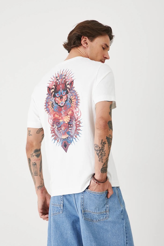 T-shirt bawełniany męski z nadrukiem kolor biały okrągły biały RS25.TSMA20