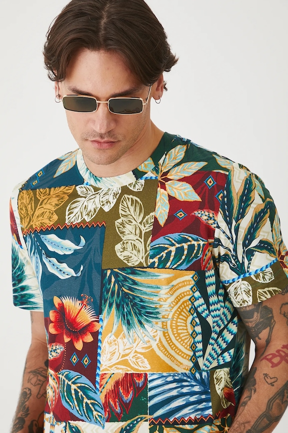 T-shirt bawełniany męski z elastanem wzorzysty kolor multicolor multicolor RS25-TSMA24