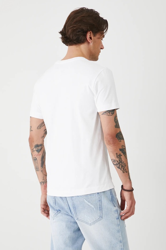 Oblečenie Bavlnené tričko pánske s elastanom a potlačou biela farba RS25-TSMA26 biela