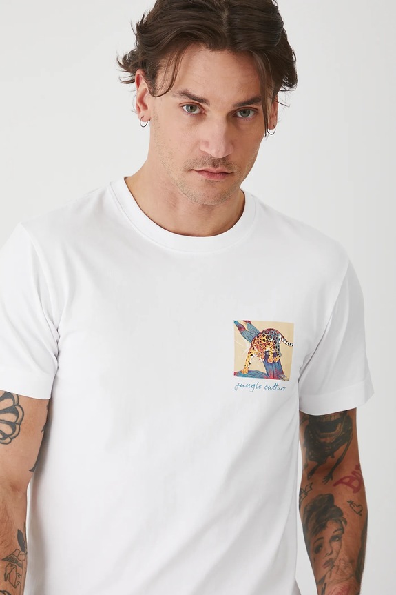 Bavlnené tričko pánske s elastanom a potlačou biela farba biela RS25-TSMA26