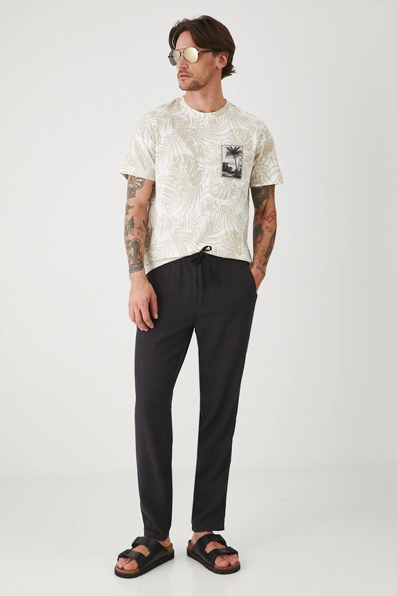 Bavlněné tričko pánské se vzorem béžová barva RS25-TSMA28 béžová RS25