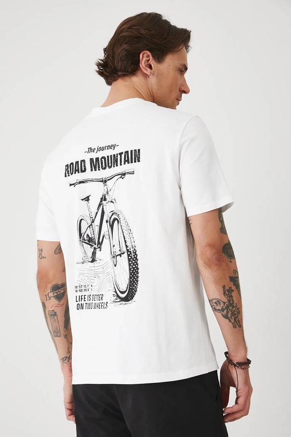 T-shirt bawełniany męski z elastanem z nadrukiem kolor biały okrągły biały RS25.TSMA33