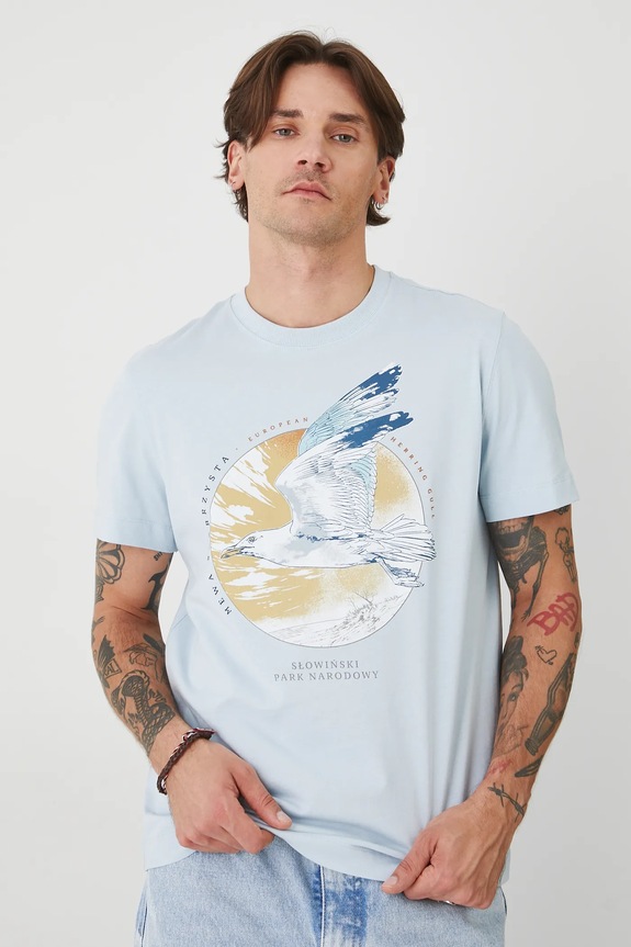 T-shirt bawełniany męski z kolekcji Medicine x Słowiński Park Narodowy kolor niebieski RS25-TSMA50 niebieski RS25