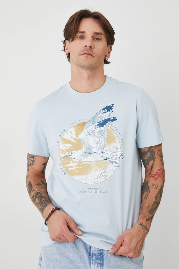 T-shirt bawełniany męski z kolekcji Medicine x Słowiński Park Narodowy kolor niebieski RS25-TSMA50 niebieski RS25