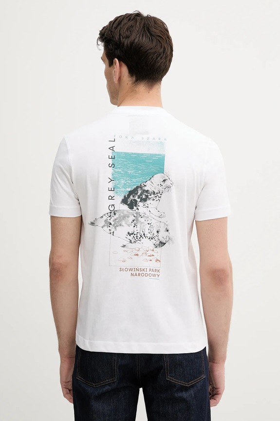 Odzież T-shirt bawełniany męski z kolekcji Medicine x Słowiński Park Narodowy kolor biały RS25-TSMA53 biały