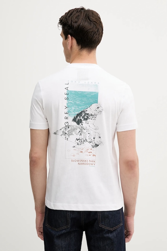 Odzież T-shirt bawełniany męski z kolekcji Medicine x Słowiński Park Narodowy kolor biały RS25-TSMA53 biały