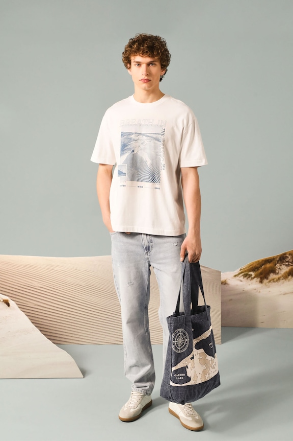T-shirt bawełniany męski z kolekcji Medicine x Słowiński Park Narodowy kolor biały okrągły biały RS25-TSMA54