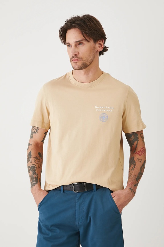 T-shirt bawełniany męski z kolekcji Medicine x Słowiński Park Narodowy kolor beżowy RS25-TSMA58 beżowy RS25