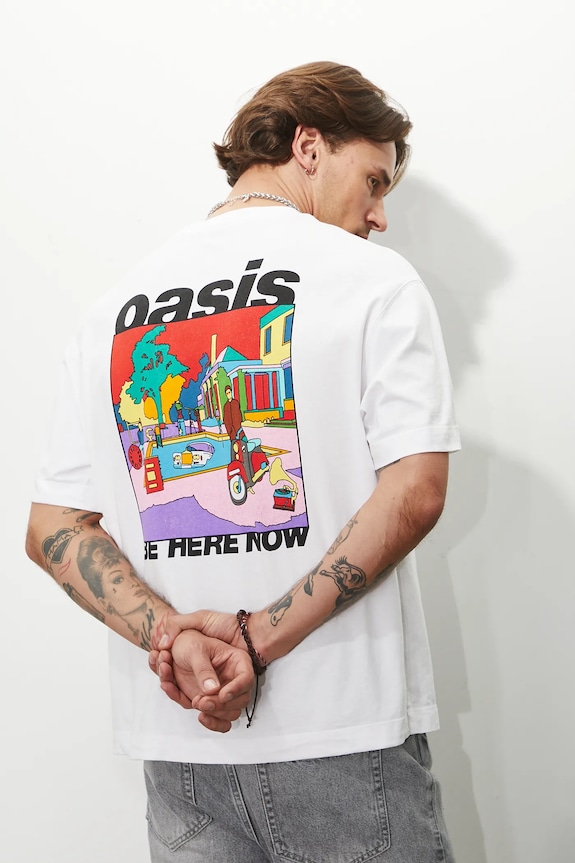 T-shirt bawełniany męski Oasis kolor biały okrągły biały RS25-TSMA70