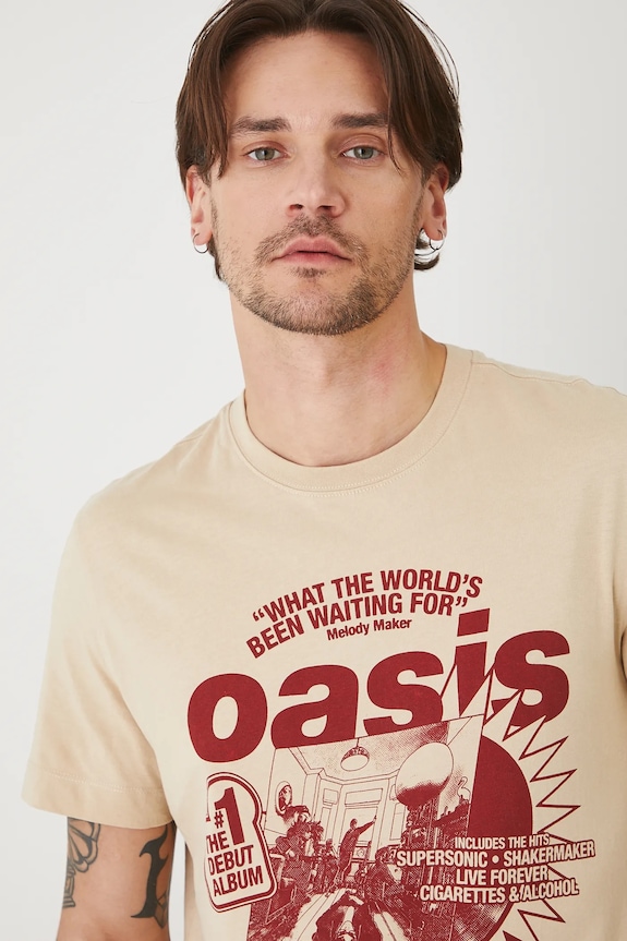 Bavlněné tričko pánské Oasis béžová barva béžová RS25.TSMA83