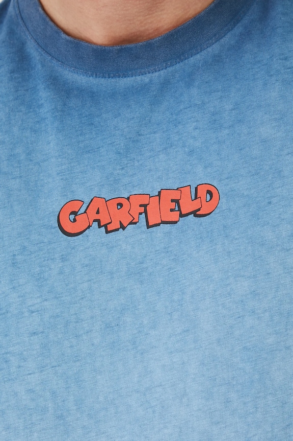 T-shirt bawełniany męski Garfield kolor niebieski RS25-TSMA86