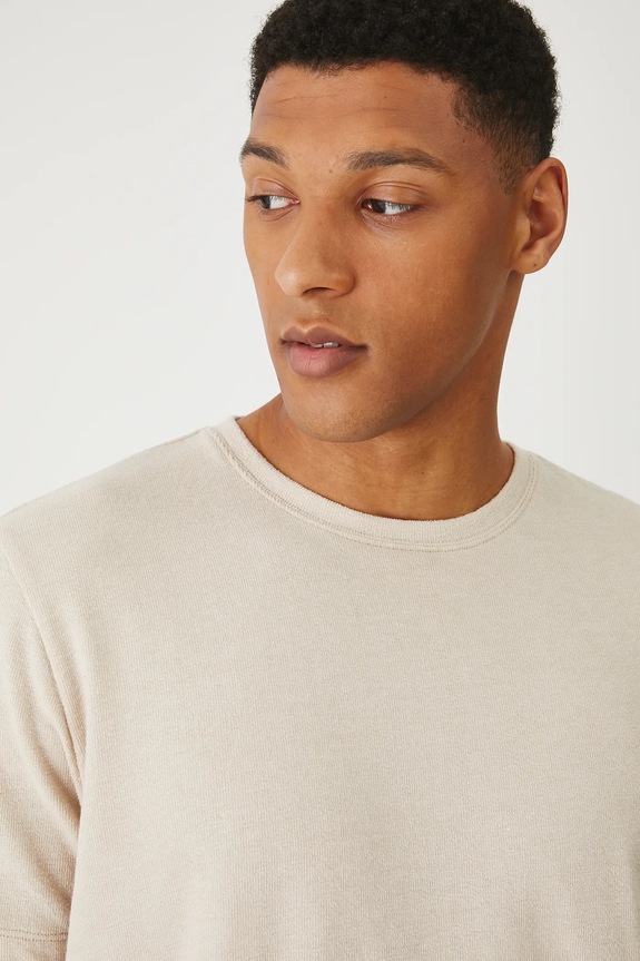 Bavlnené tričko pánske s textúrou béžová farba okrúhly béžová RS25-TSMB04