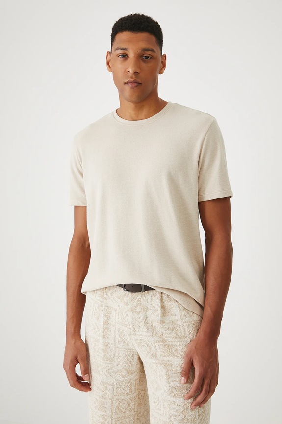 Bavlnené tričko pánske s textúrou béžová farba béžová RS25-TSMB04