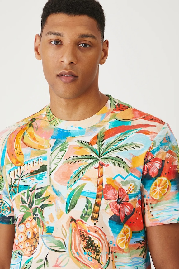 T-shirt bawełniany męski z elastanem wzorzysty kolor multicolor multicolor RS25-TSMB10