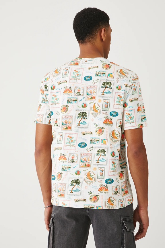 Odzież T-shirt bawełniany męski wzorzysty kolor beżowy RS25-TSMB17 beżowy