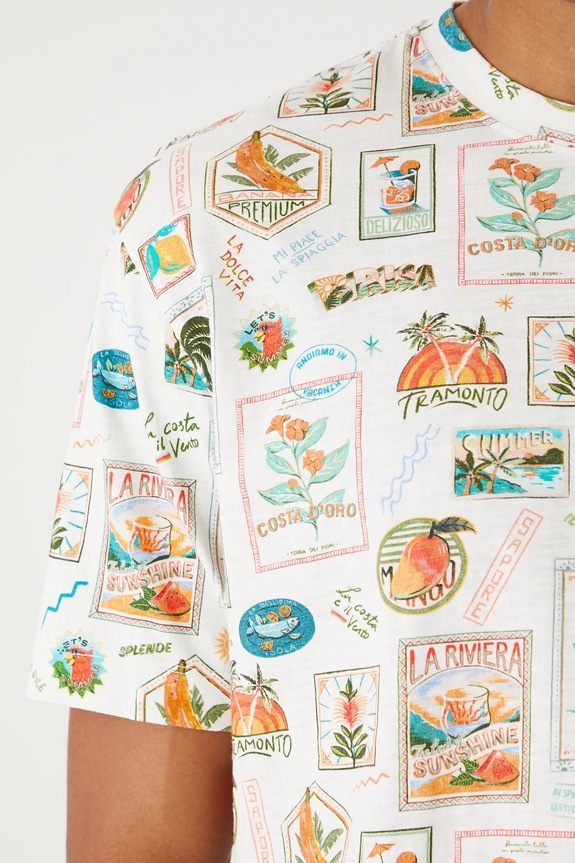 T-shirt bawełniany męski wzorzysty kolor beżowy RS25-TSMB17 beżowy