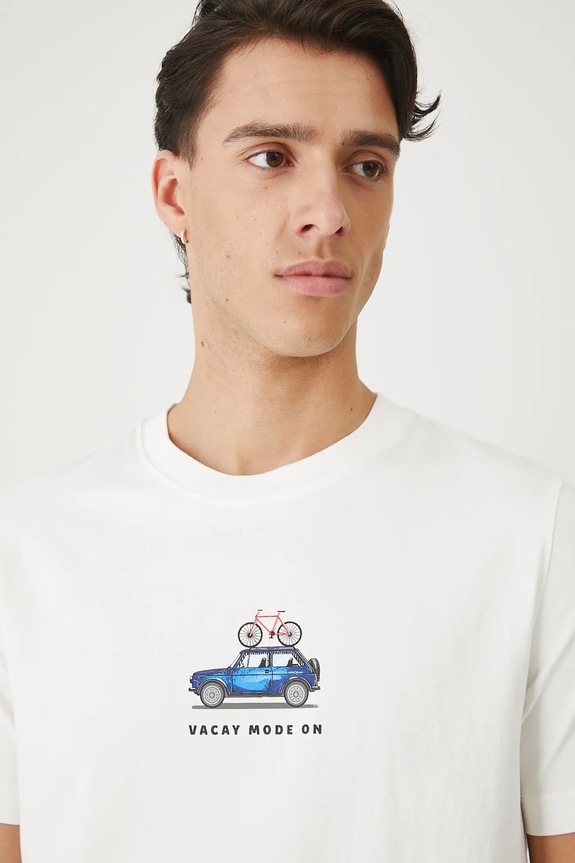 Bavlnené tričko pánske s elastanom a potlačou biela RS25-TSMB22