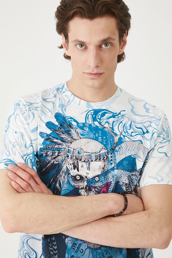 T-shirt bawełniany męski wzorzysty kolor biały bawełna biały RS25-TSMC12
