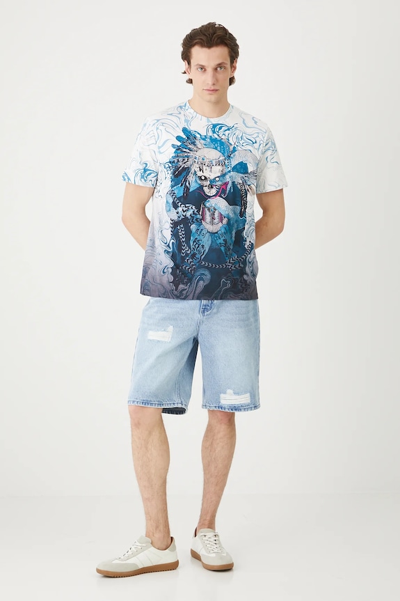 T-shirt bawełniany męski wzorzysty kolor biały RS25-TSMC12 biały RS25