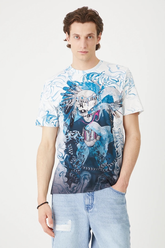 T-shirt bawełniany męski wzorzysty kolor biały biały RS25-TSMC12