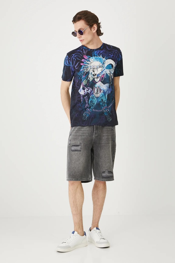 T-shirt bawełniany męski wzorzysty kolor czarny RS25-TSMC12 czarny RS25