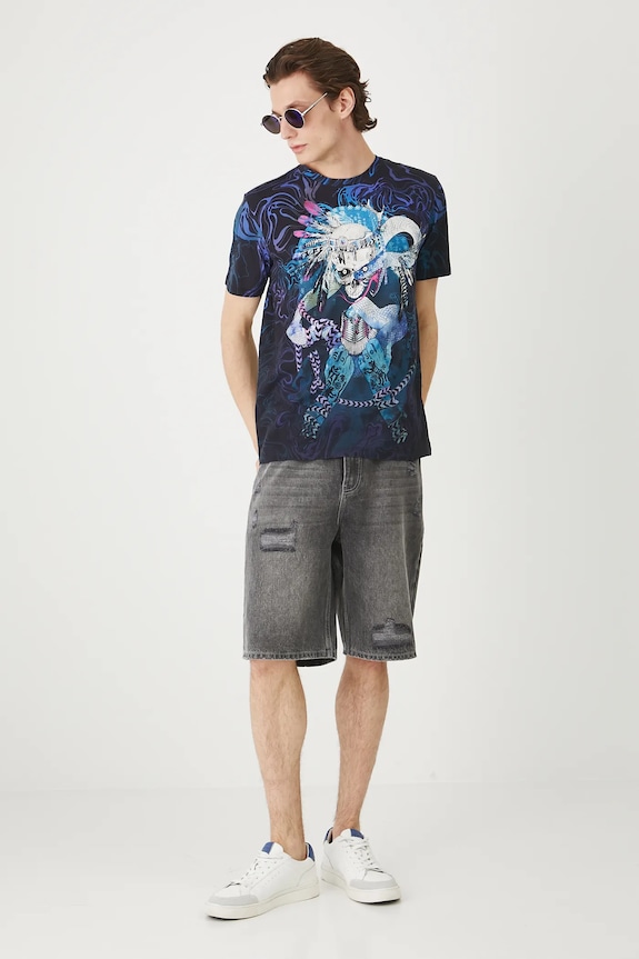 T-shirt bawełniany męski wzorzysty kolor czarny RS25-TSMC12 czarny RS25