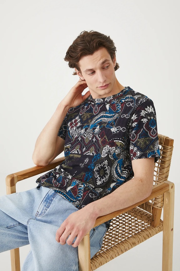 T-shirt bawełniany męski z elastanem wzorzysty kolor multicolor wzorzyste multicolor RS25-TSMC16