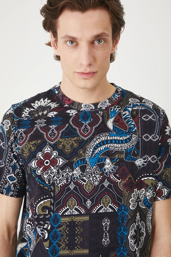 T-shirt bawełniany męski z elastanem wzorzysty kolor multicolor multicolor RS25-TSMC16