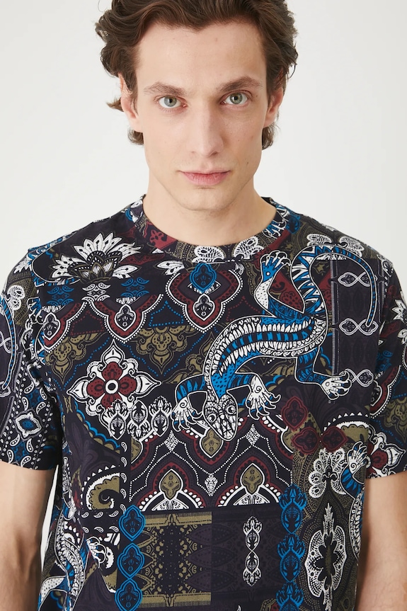T-shirt bawełniany męski z elastanem wzorzysty kolor multicolor multicolor RS25-TSMC16