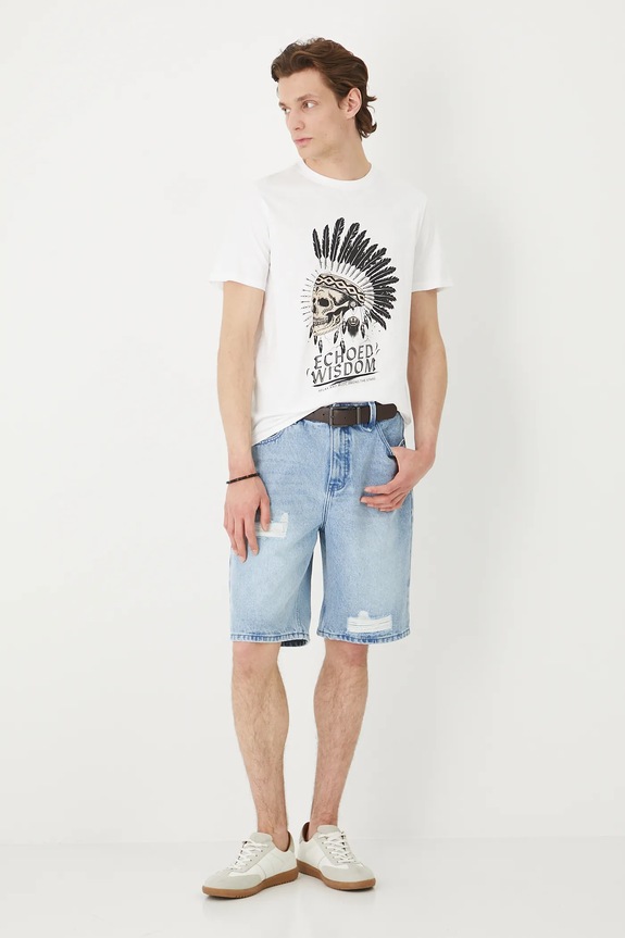 Bavlnené tričko pánske s potlačou okrúhly biela RS25-TSMC18