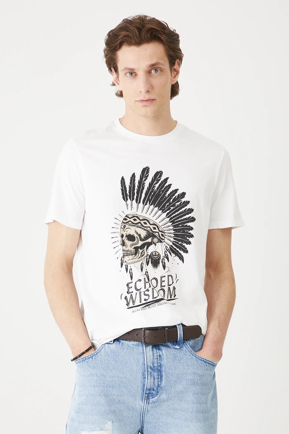 Bavlnené tričko pánske s potlačou RS25-TSMC18 biela RS25