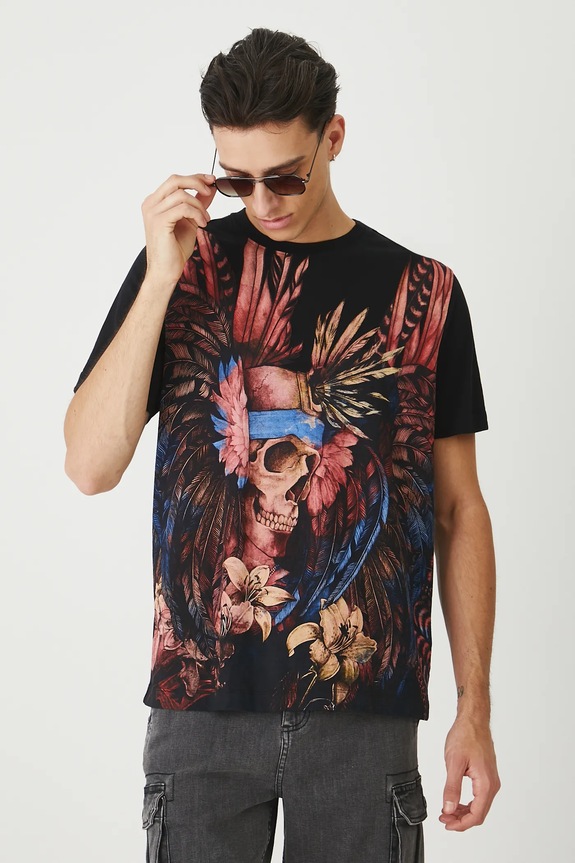 T-shirt bawełniany męski z nadrukiem kolor czarny czarny RS25-TSMC24