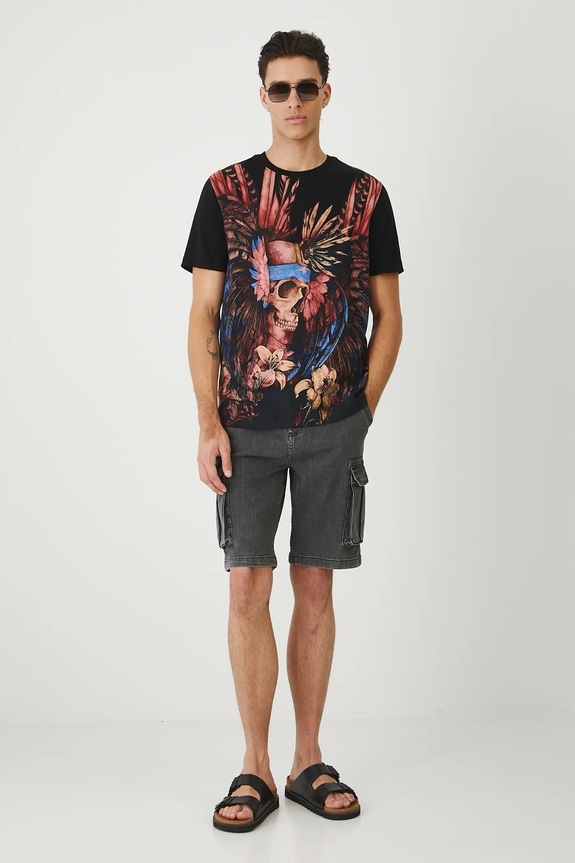 T-shirt bawełniany męski z nadrukiem kolor czarny RS25-TSMC24 czarny RS25