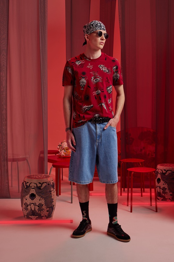 Bavlnené tričko pánske Tattoo Art by Michał Kidacki regular červená RS25-TSMC51