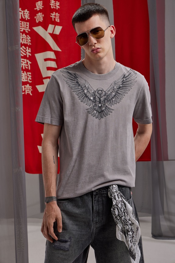 T-shirt bawełniany męski Tattoo Art by Natalia Perrote okrągły szary RS25.TSMC60