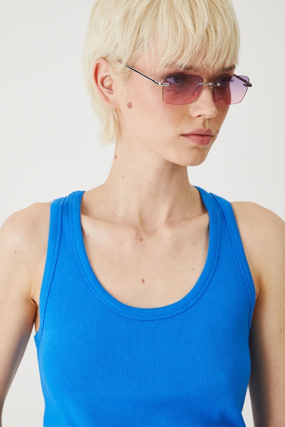 Top damski prążkowany z modalem kolor niebieski niebieski RS25-TTD0A0