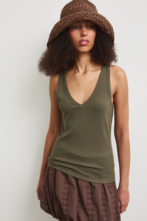 Top damski prążkowany z modalem kolor zielony z elastanem zielony RS25-TTD0B4