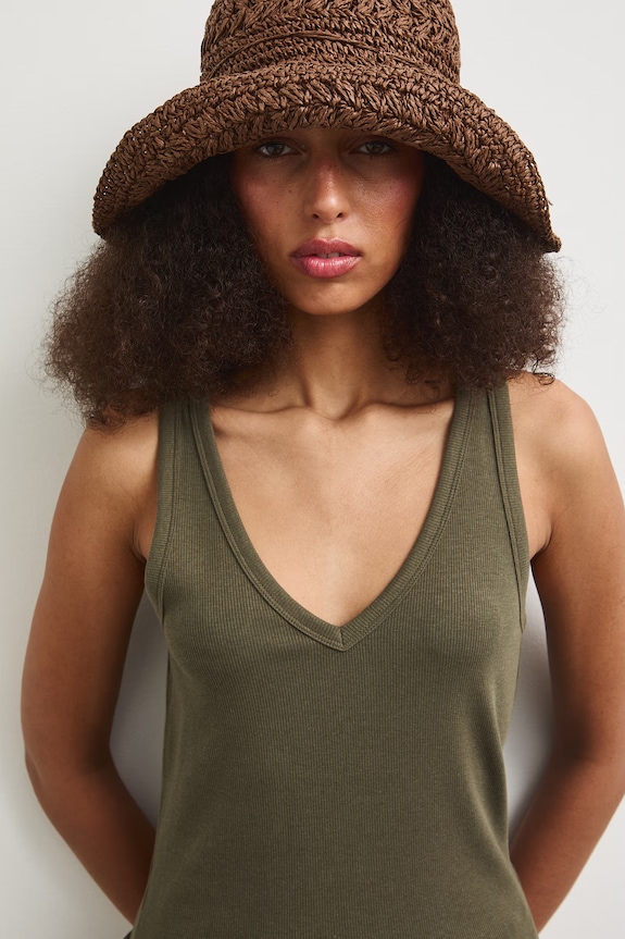 Top damski prążkowany z modalem kolor zielony zielony RS25-TTD0B4