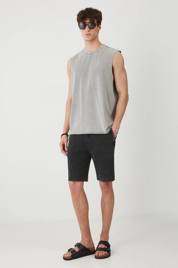 T-shirt bawełniany męski bez rękawów z efektem sprania kolor szary RS25-TTM091 szary RS25