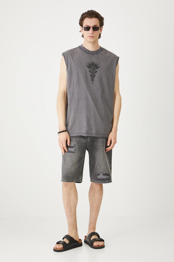 Oblečenie Bavlnené tričko pánske bez rukávov Tattoo Art by Michał Kidacki RS25-TTMC51 sivá