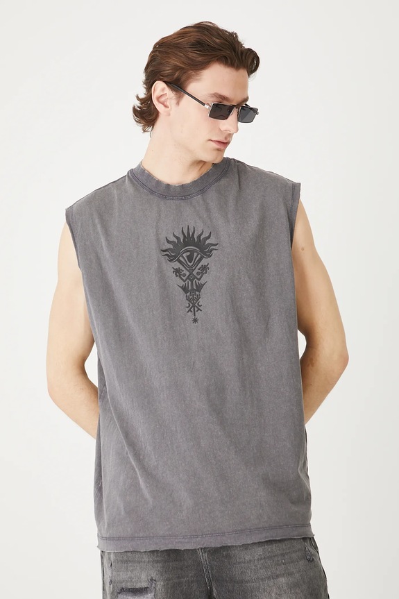 Bavlnené tričko pánske bez rukávov Tattoo Art by Michał Kidacki RS25-TTMC51 sivá