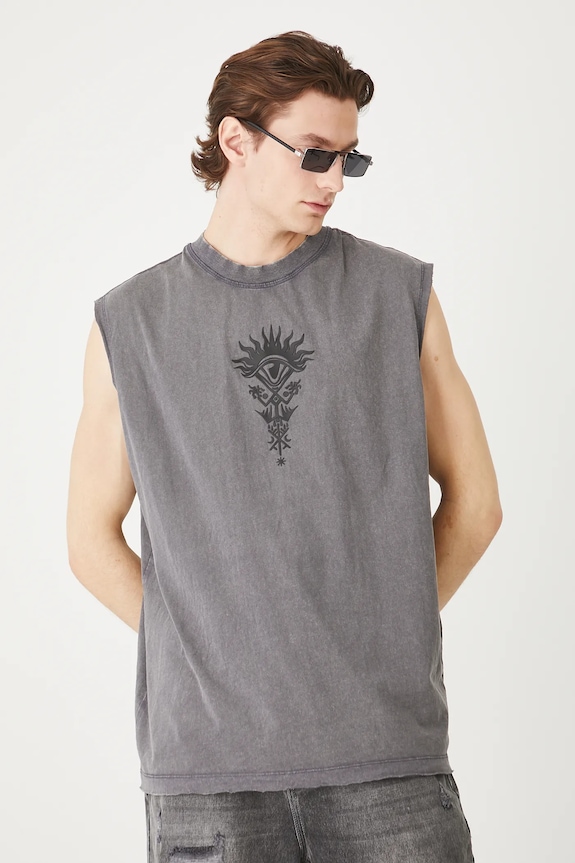 Bavlnené tričko pánske bez rukávov Tattoo Art by Michał Kidacki RS25-TTMC51 sivá
