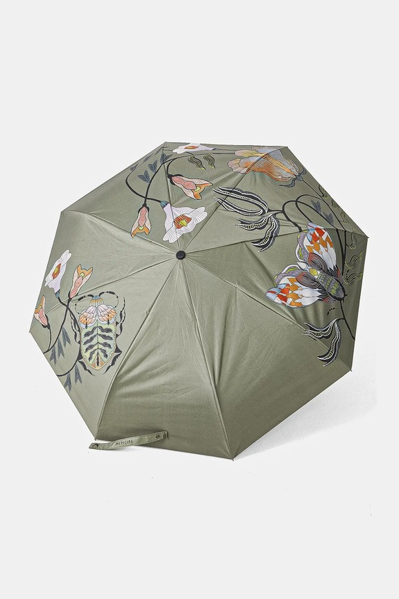 Parasol z motywem roślinnym i zwierzęcym kolor zielony zielony RS25-UMU603