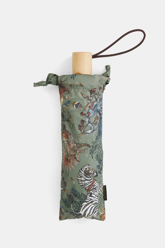 Dáždnik s rastlinnými a zvieracími motívmi zelená farba RS25-UMU801