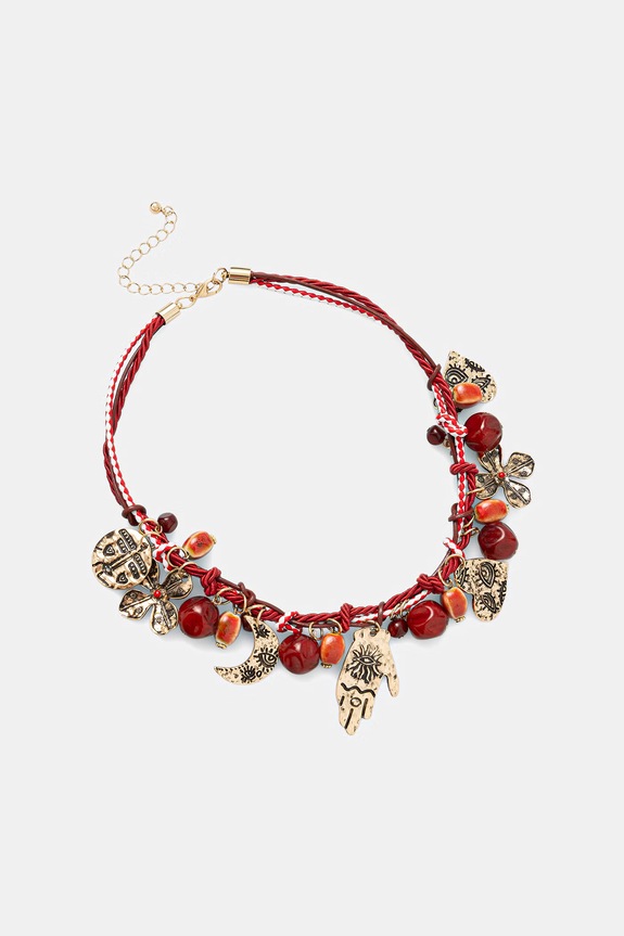 Naszyjnik damski z zawieszkami czerwony RS26-ASD901